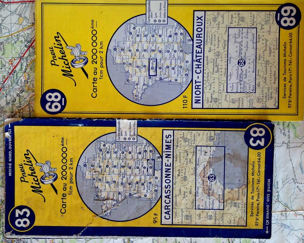 2 Yellow Michelin Maps 1955 and 1958 France 83 and 68