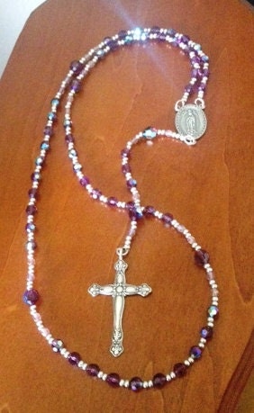 Rosary - handmade purple swarovski beaded Rosary necklace