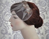Blush Veil, Tulle Birdcage Veil with Beaded Lace, Bridal Hair Accessories, Tulle, Blusher Veil, Mauve, Pink, Rose Veil