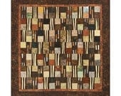 Contemporary Quilted Wall Hanging, Earth Tone Scrappy Bed Topper - thebutterflyquilter