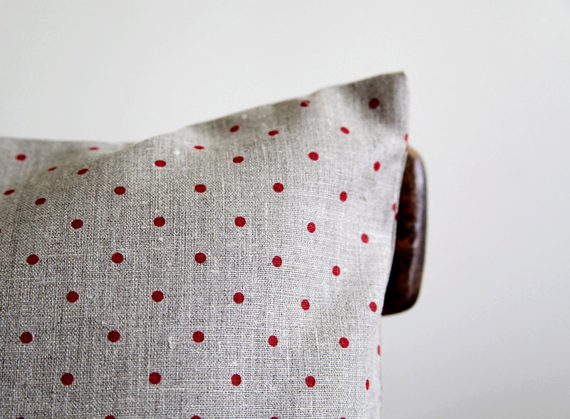 Linen pillow cover - decorative covers - shams - throw pillows - polka dot pattern- 18x18