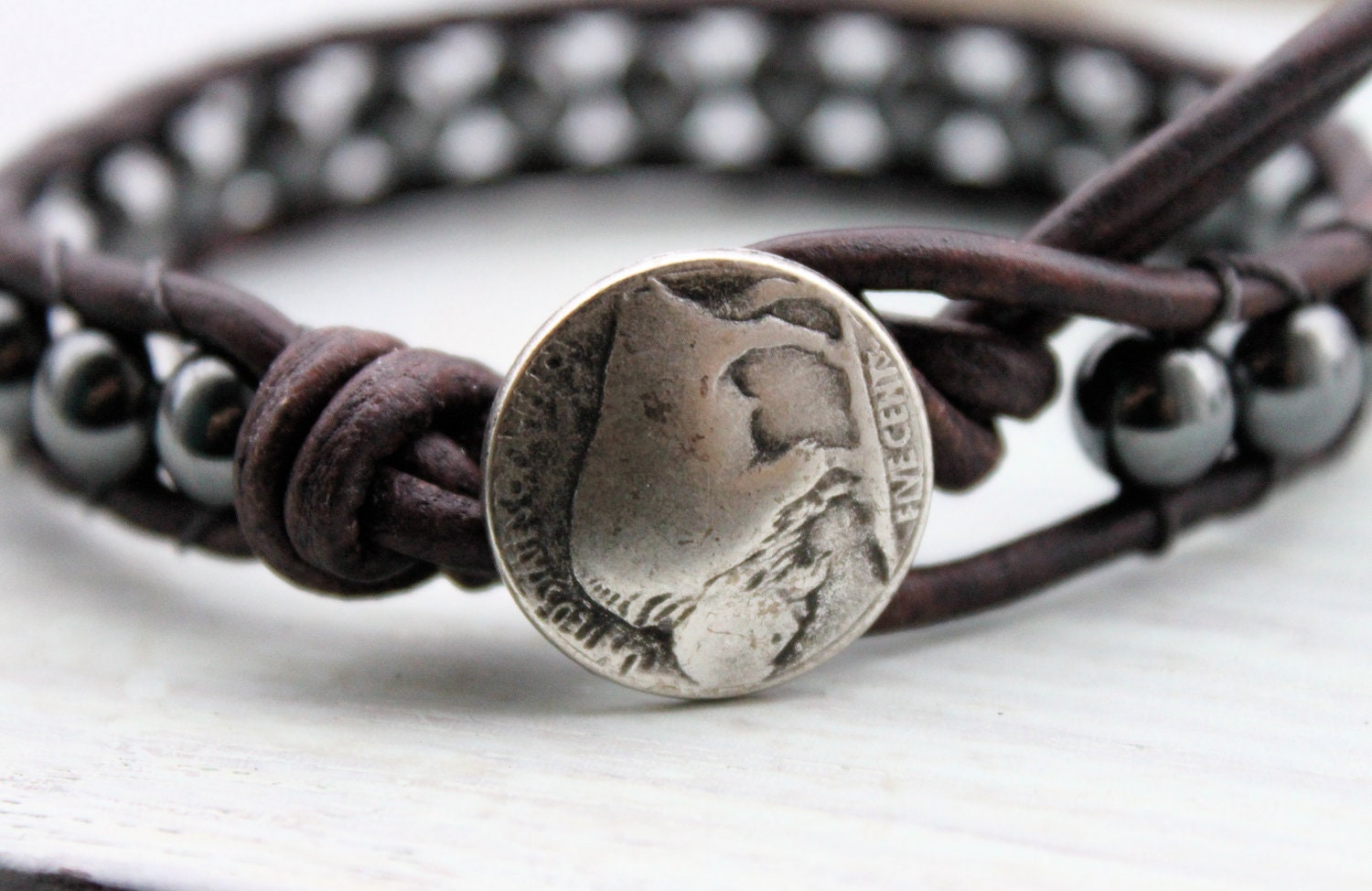 Buffalo Nickel Leather Wrap Bracelet - Unisex