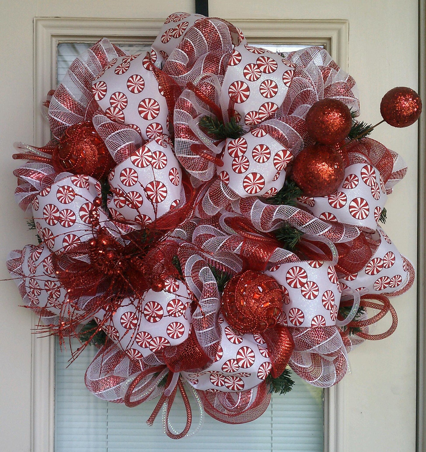 Red and White Peppermint Christmas Wreath