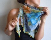 Multicolor Turksih Yemeni-Grey with Orange and Blue-Handmade Crochet Embroidery Lace-Handmade Oya-Woman-Turkish Traditional Scarf