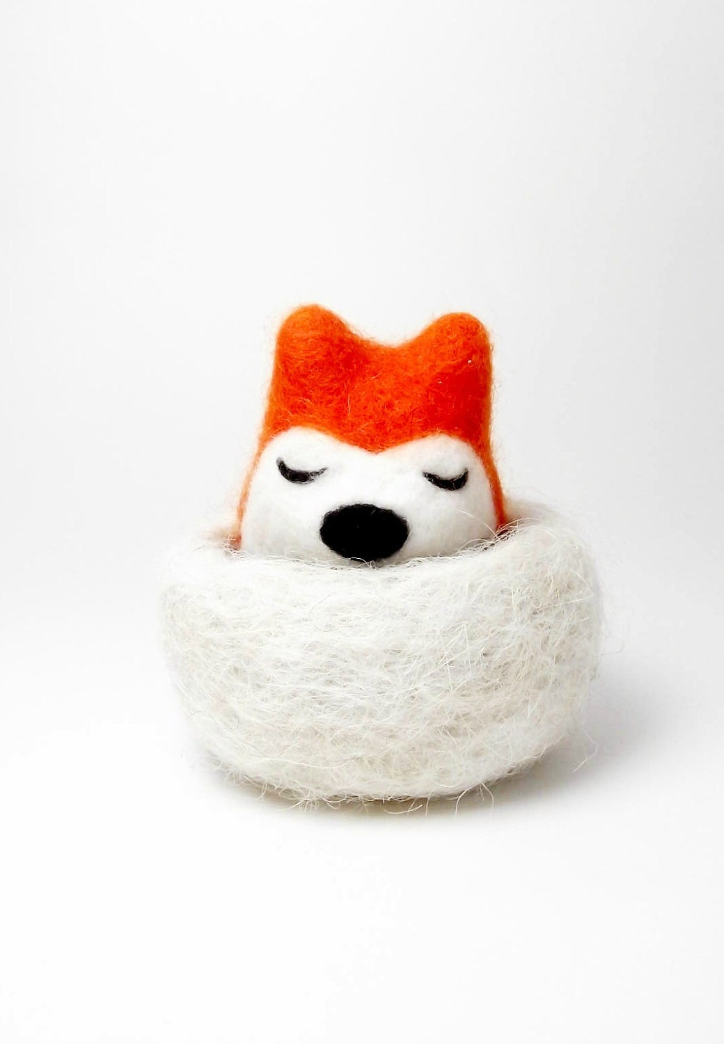 Soft sculpture needle felt sleepy fox nesting - collectable fox - cute birthday gift
