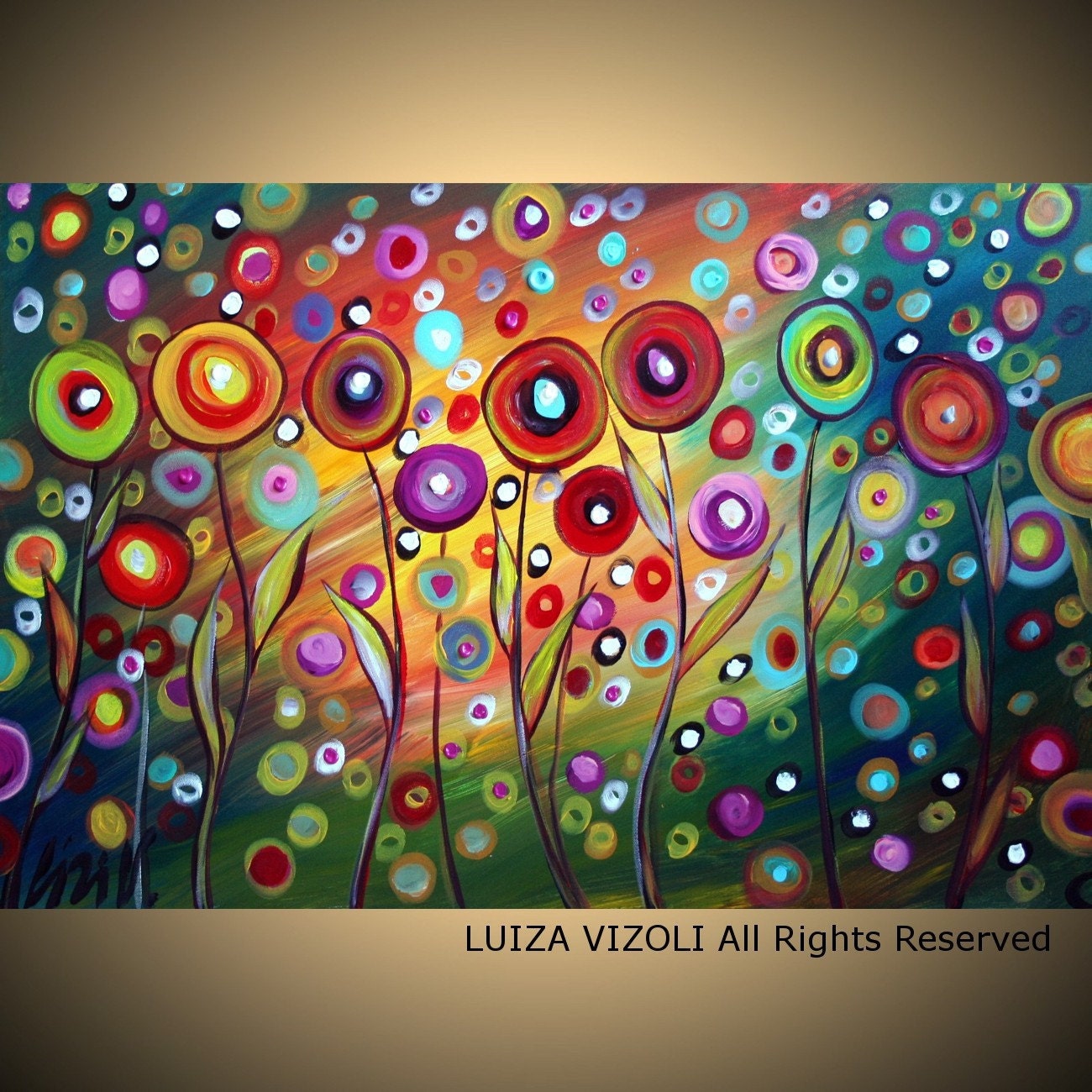 HAPPY in the SUNSET Fantasy Flowers Giclee on Stretched Canvas-limited edition-Large 36x24