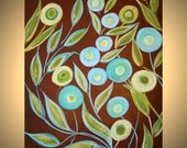 BLUE BROWN Poppies 16x20 Large Giclee Print on Stretched Canvas Modern Abstract Flowers Art by Luiza Vizoli