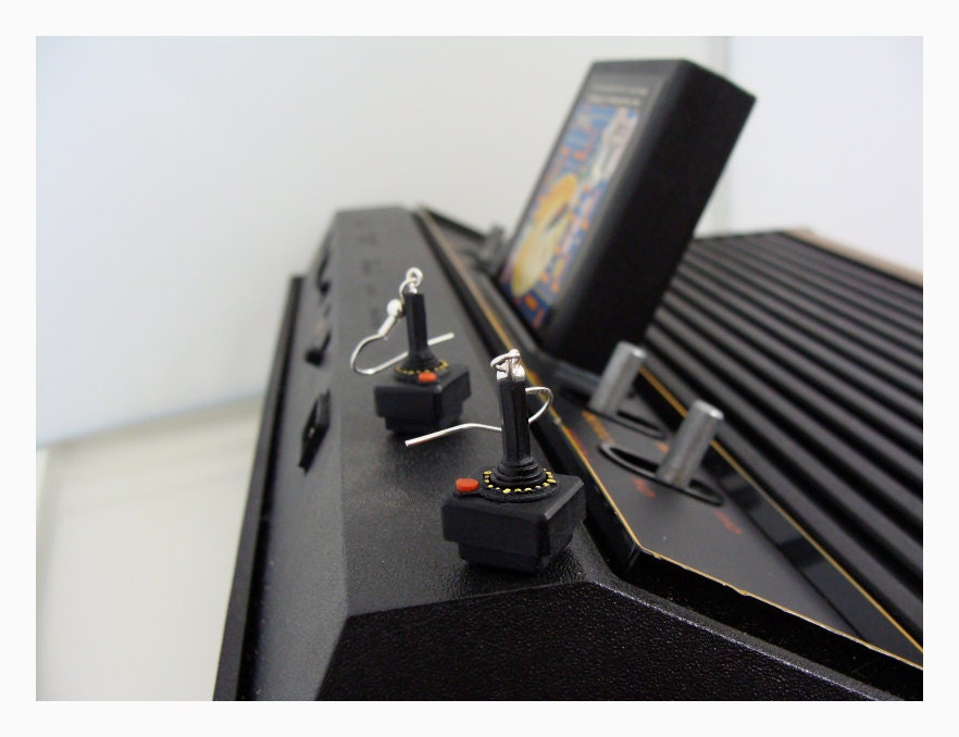 Atari 2600 Joystick Earrings - polymer clay and resin retro-game miniatures Atari