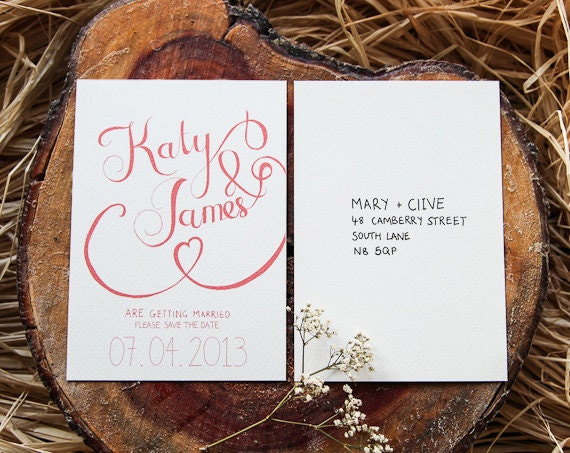 Hand Drawn Save The Date Postcard - Unique wedding stationery - romantic summer, spring, autumn, winter