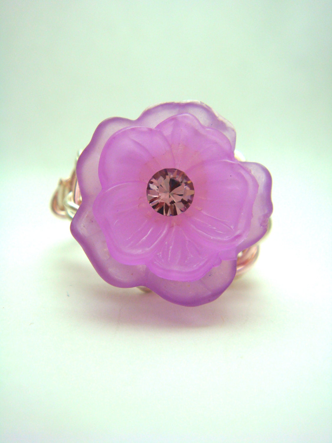 Wire Wrapped Purple Flower Ring
