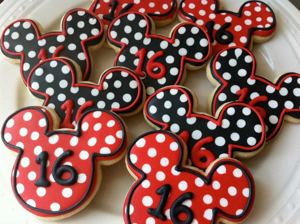 Decorated Mickey Mouse Silhouette Cookies with Polka Dots, Perfect for your child's Birthday Party Favors