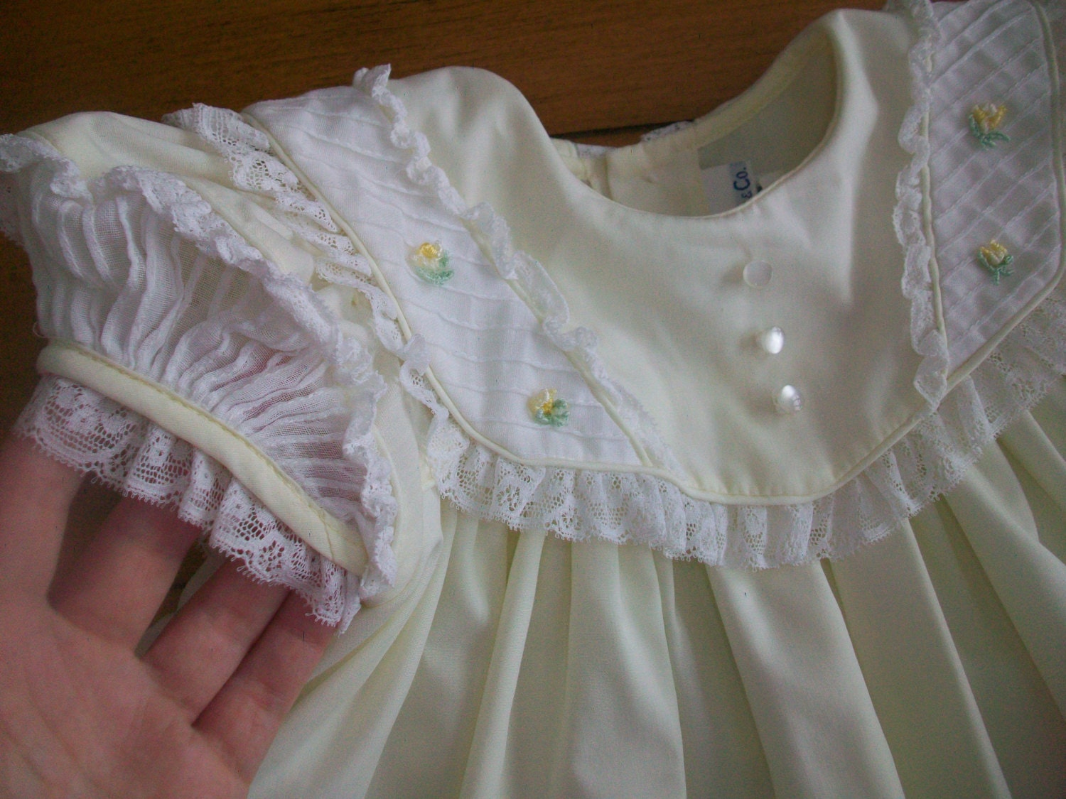 Size 12 months Vintage C.I. Castro Infant Girl Yellow Frilly lace Dress- Clothes Clothing - 1st Birthday- summer Top- Photo Prop- Wedding