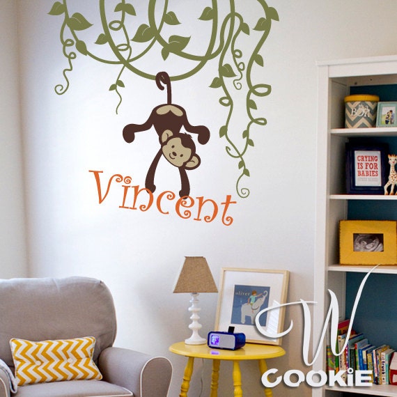 Vines, Monkeys and Custom Name - Nursery, Kids Wall Decal