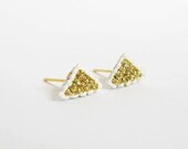 Gold cross stitch triangle earrings, special edition, gifts under 15, gifts for her