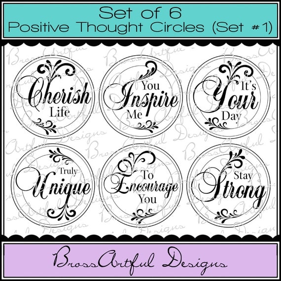 Digital Printable Stamps, Sentiments, Word Art, Clip Art, Card Making, Scrapbooking -Set of 6 -POSITIVE THOUGHT CIRCLES -Set 1