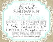 Vintage Burlap and Lace Bridal Shower Invitation - JulsNewbrough