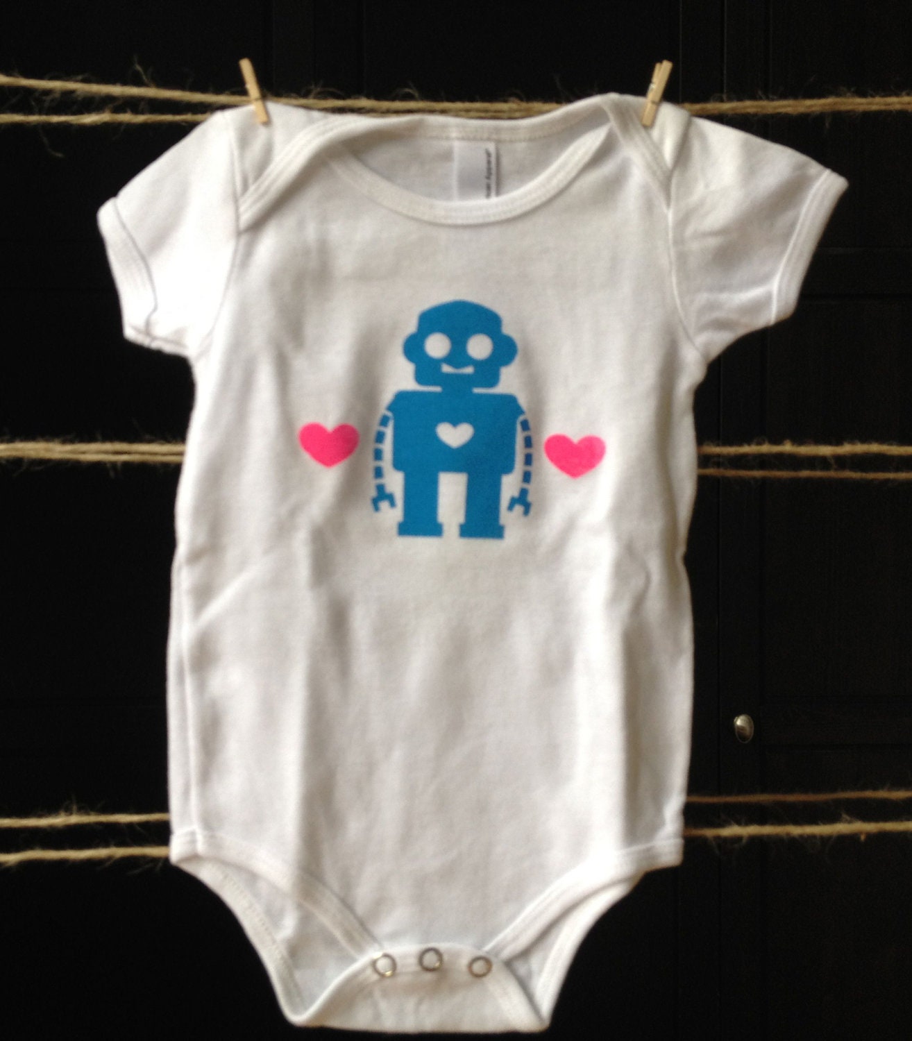Love robot geek or nerd - Hand printed baby onesie design