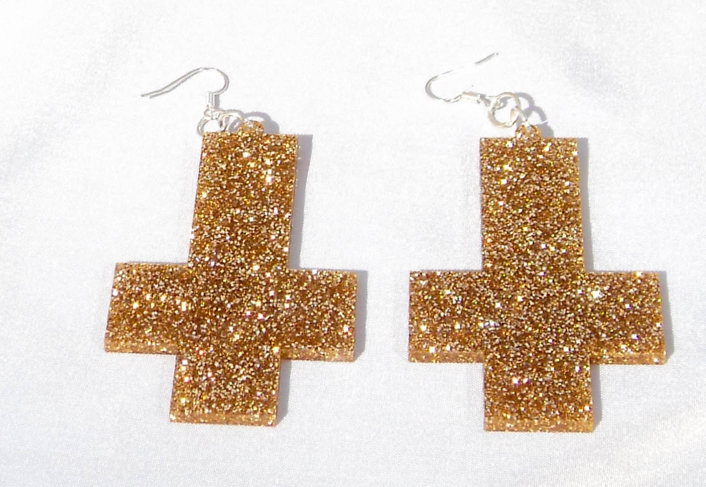 Gold glitter Inverted Cross earrings grunge accessory pastel goth
