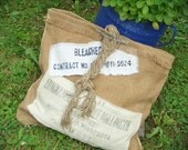 Cushion antique grainsack, jute, French pillow burlap script patches application