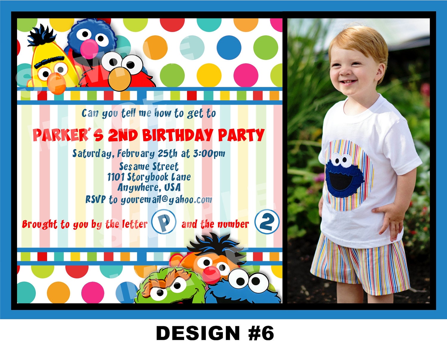 Sesame Street Invitation - Elmo Invitation - Cookie Monster Invitation - Party Printable Invitation - Photo Option -- 6 Design Options