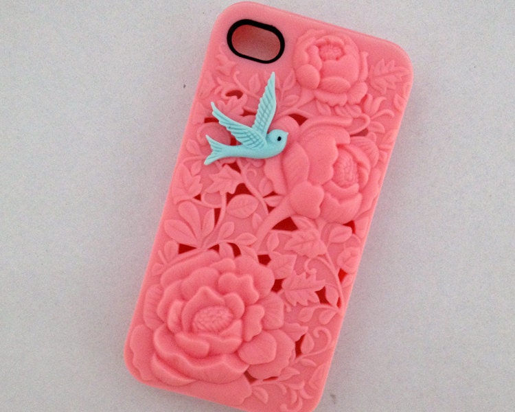 iPhone 5 case,Vintage Victoria peony ,green bird in the Pink floral case for iphone 5 cover