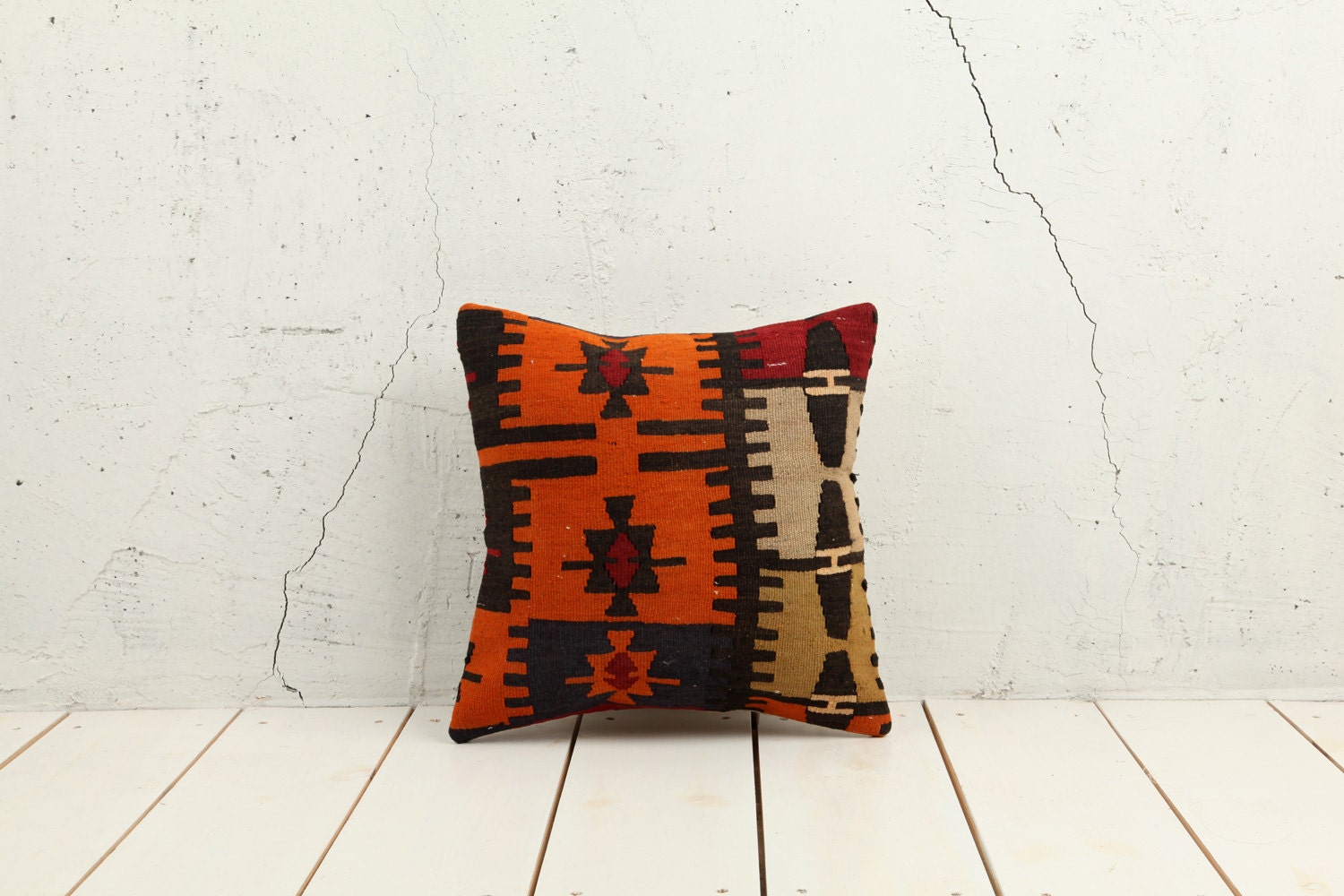 16 x 16 Throw Pillow Decorative Pillow Accent Pillow Bohemian Pillow Vintage Kilim Pillow Cover Old Cushion Retro Pillow - 02384-59