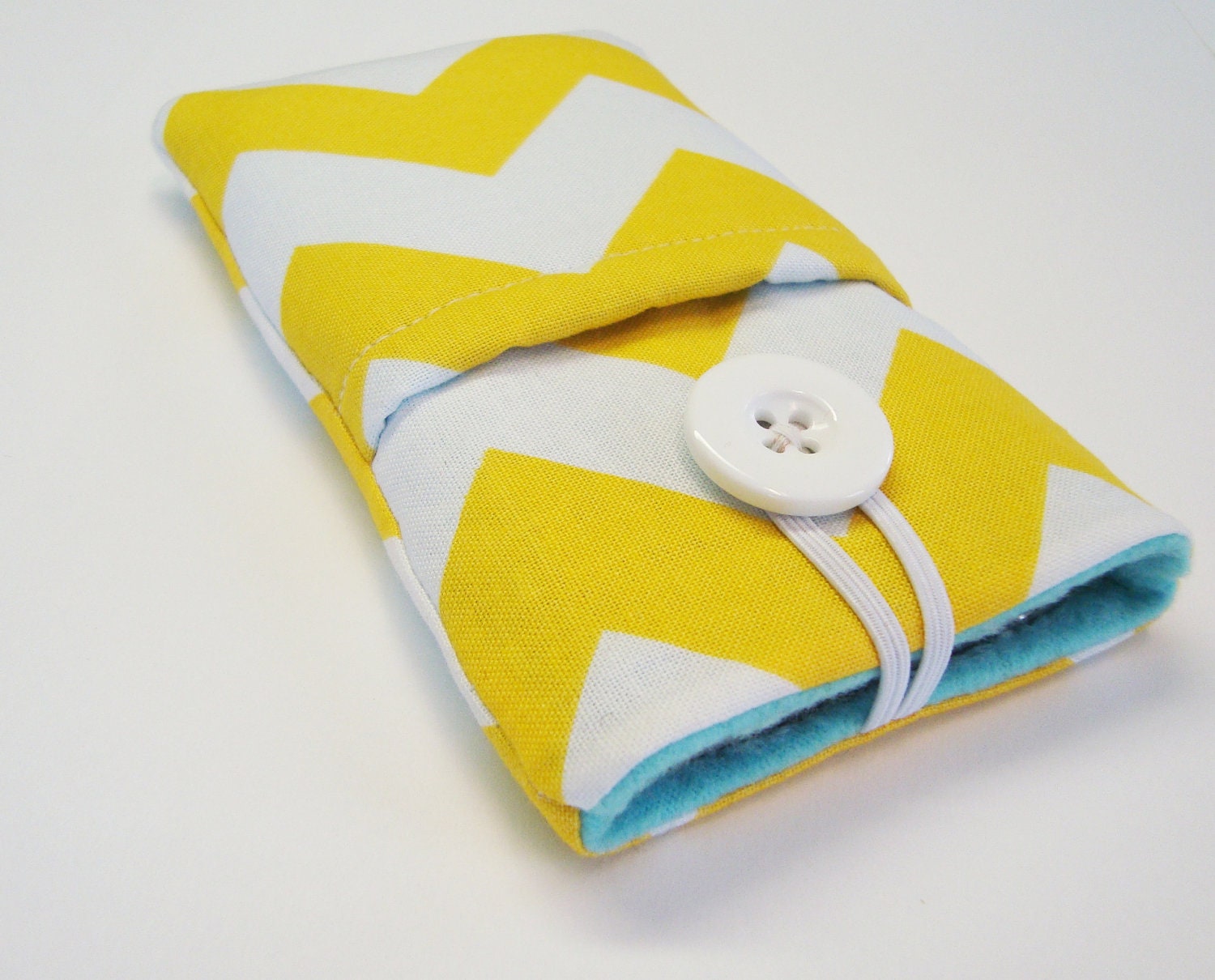 iphone sleeve, cover, case, pouch, ipod case, cellphone sleeve, iPhone 5 pouch in yellow chevron and aqua fleece