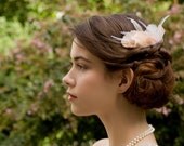 Blush Peach and Ivory Delicate Bridal Goose and Ostrich Feather Comb Fascinator