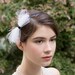 Navy Blue Ombre Headband Wrapped in Raw Silk with White Tulle Bow and Touch of Bridcage veil