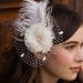 Ivory Ostrich Feather Birdcage Veil Fascinator Headpiece with Freshwater Pearls and Crystals