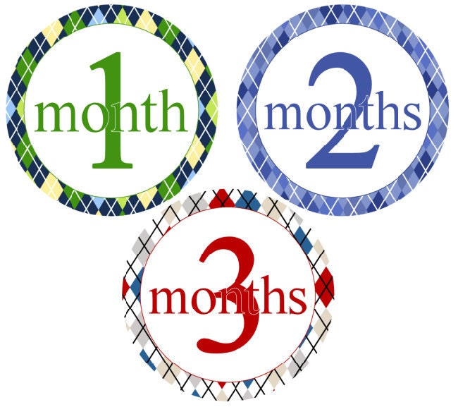 Monthly Onesie Stickers Boy Argyle Circles