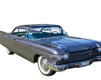 1960 Cadillac Classic Poster Print Digital Illustration Luxury Automobile