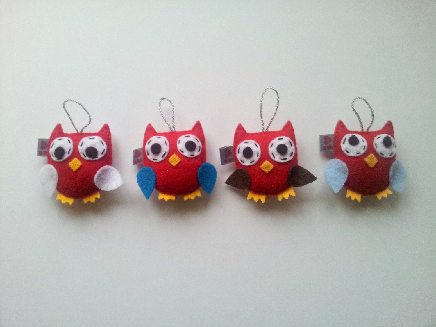 Baby Felt Owl Plushie Ornament SET of 4 Made to Order Gift Softie Party Favor