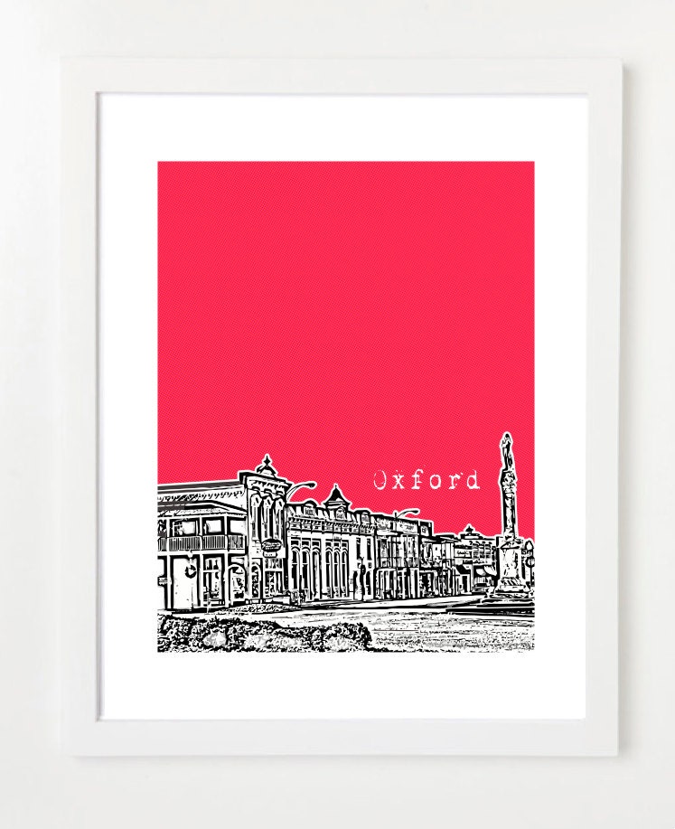 Oxford Mississippi Poster - City Skyline Art Print  - Oxford Graduation Gift