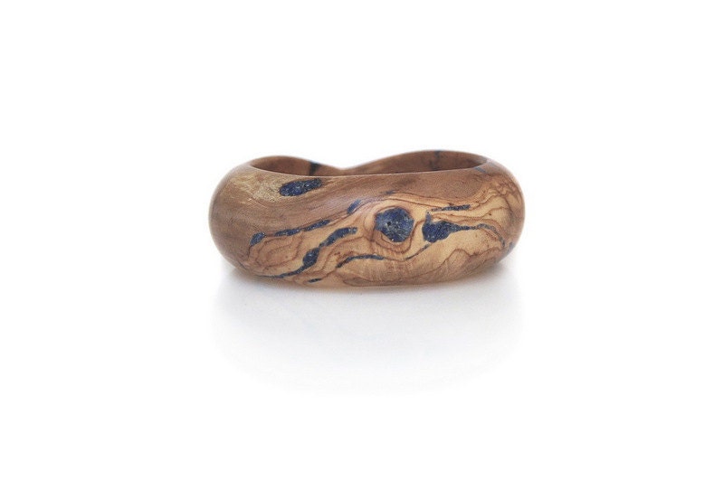 Wood Bracelet, Lapis and Olivewood, Bracelet, BangleBlue