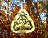 Cheshire Cat Tree Ornament - Rose Apple Triangle Herbal Sachet Kitty - Upcycled Steampunk Wonderland Holiday Decor- KITTY ALCHEMIST