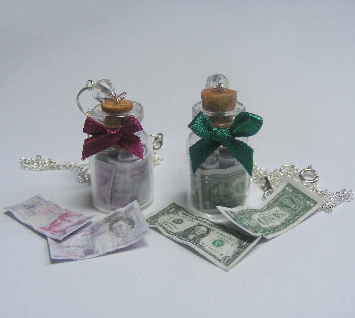 Money Bottle Miniature Food Necklace Pendant - Miniature Food Jewelry