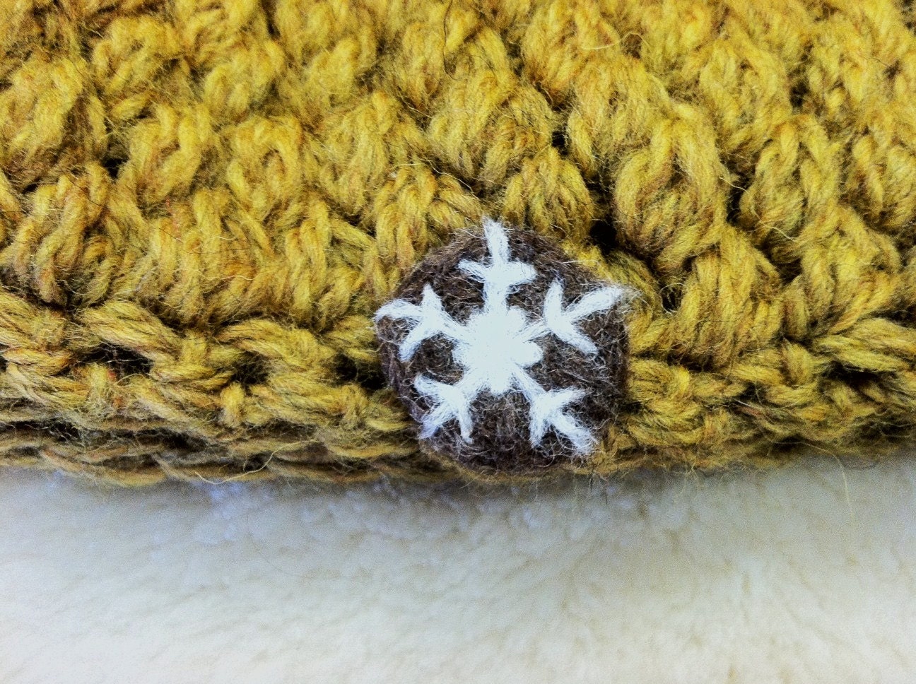 Snowflake Crochet Hat in Mustard