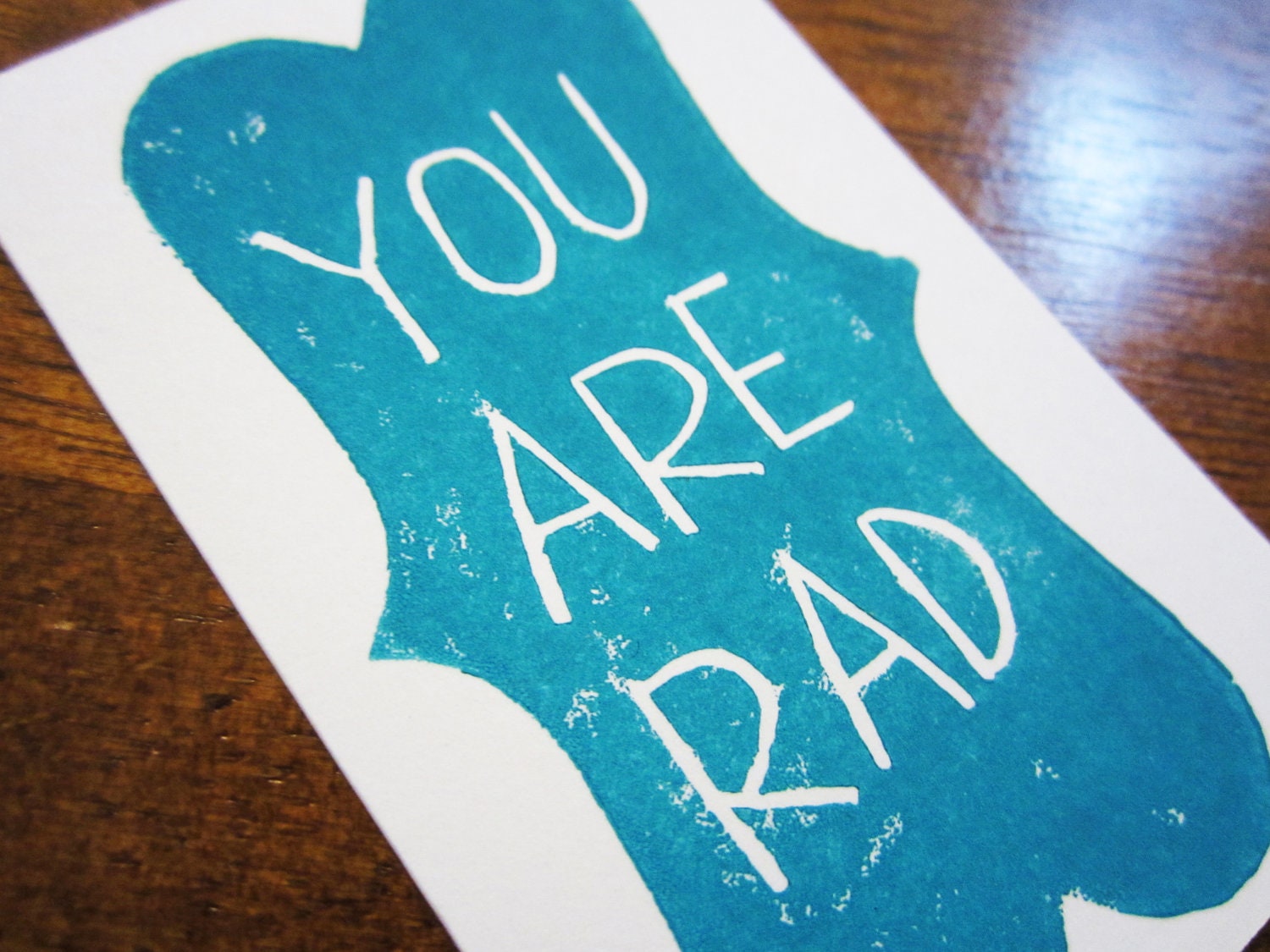 You Are Rad Card with Envelope - Business Card Size Linocut - 2" x 3 1/4" - Blue