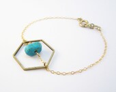 Hexagon and Turquoise Bracelet 14k Gold Filled Chain