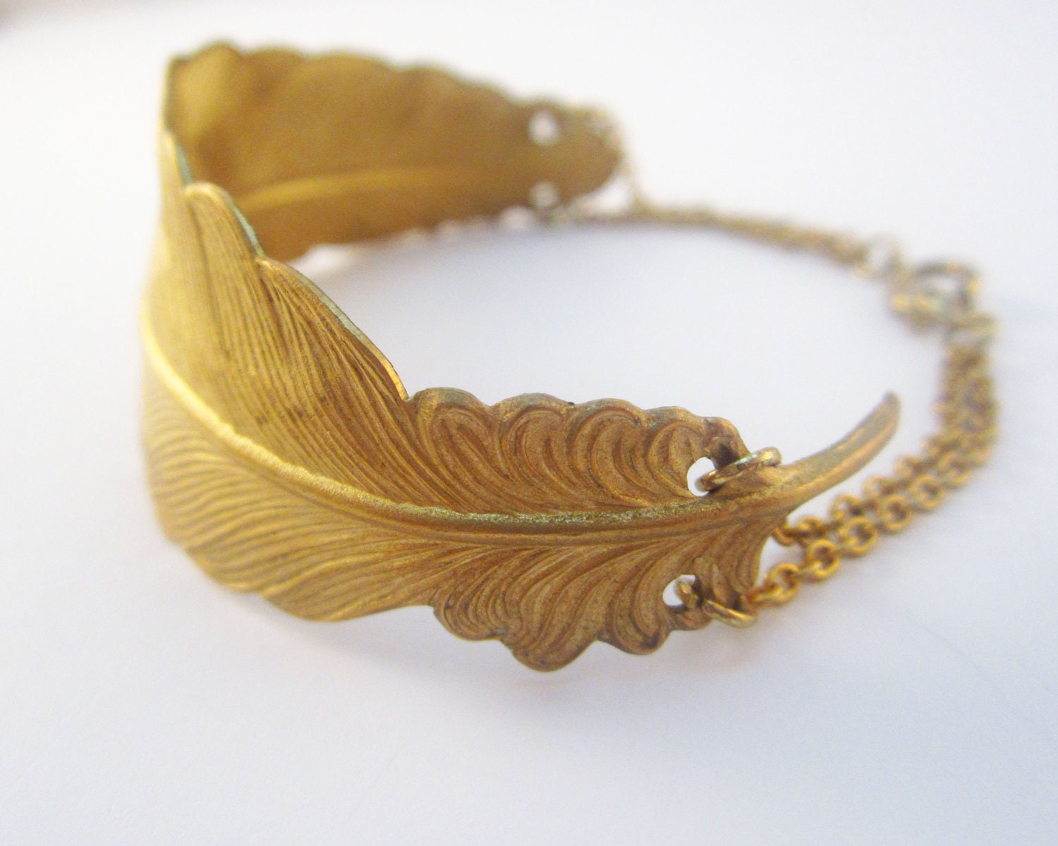 Feather and Chevron Bracelet Cuff with Chains Christmas Holiday 2012 Free Shipping