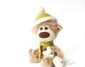 Collectible mohair teddy bear Pea - Artist Bear OOAK - Christmas gift - Home decoration