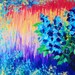 SALE - Original Acrylic Floral Painting 16 x 20 FREE SHIPPING Bold Vibrant Colours Rainbow Ombre Effect Royal Blue Flowers Red Peach Purple
