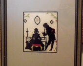 Vintage Sampler Dutch Colonial Silhouettes Needlepoint Framed