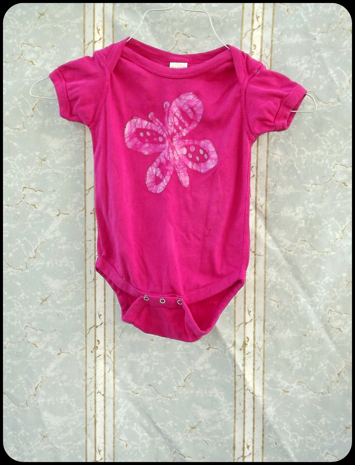 Batik Baby Onesie - 18 Months - Butterfly Design - Pink - Hand Dyed