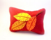 Needlecraft pincushion Autumn Beech Leaves felt fall colors orange rusty wine gold butterscotch fancy straight pins sewing room TAGT tenX