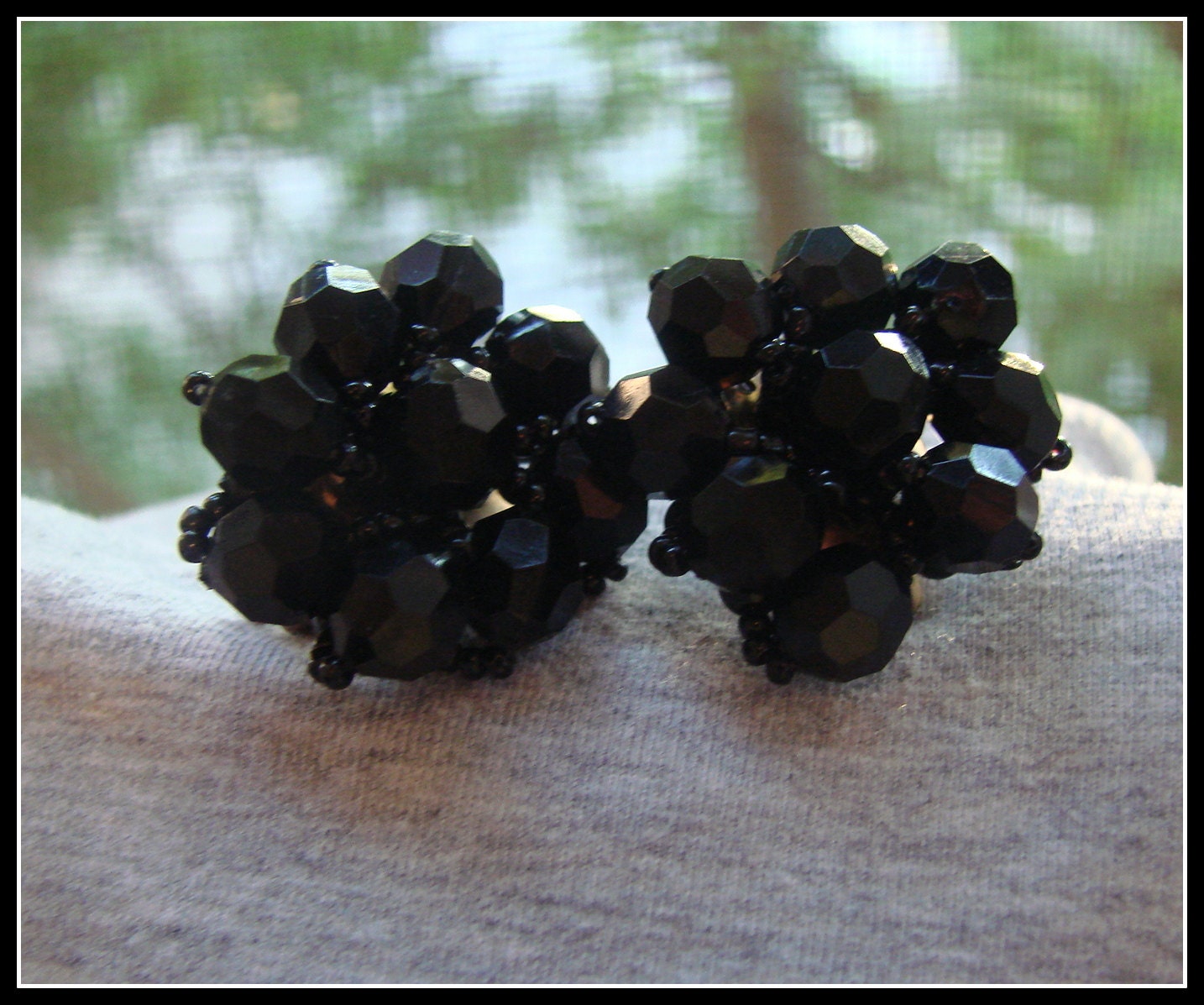 1950s Black Beaded Knot Earrings