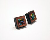 Square rainbow sprinkles wooden earrings