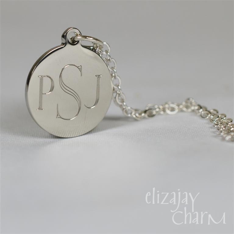 Roman monogram engraved silver or gold necklace