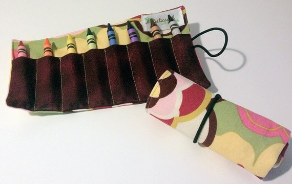 Crayon Roll-up -- Bold Flower Print, Pink, Yellow, Green, Burgundy